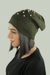 قبعة نسائي صوف خفيف مع خرز أخضر زيتي